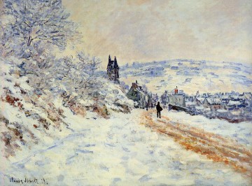 El camino a Vetheuil Efecto nieve Paisaje de Claude Monet Pinturas al óleo
